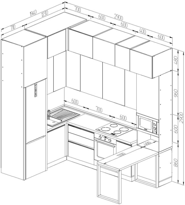 Размеры кухонной мебели для встроенной техники чертежи размеры