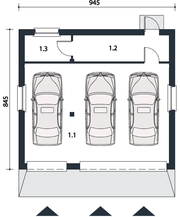 План гаража на 2 машины с двумя воротами
