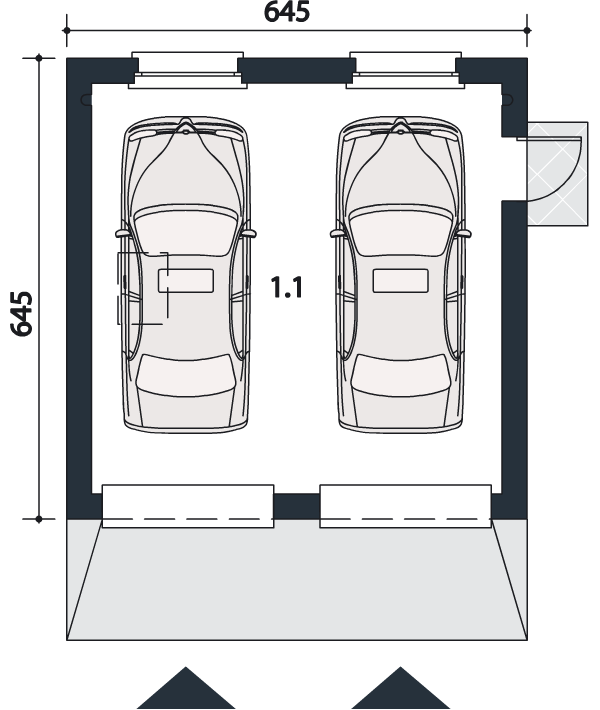 Проект гаража на 2 машины с двумя воротами