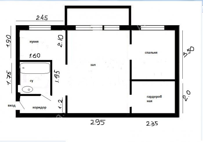 План квартиры в хрущевке с размерами 2 х комнатная квартира