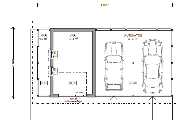 Чертеж гаража с размерами на 2 машины