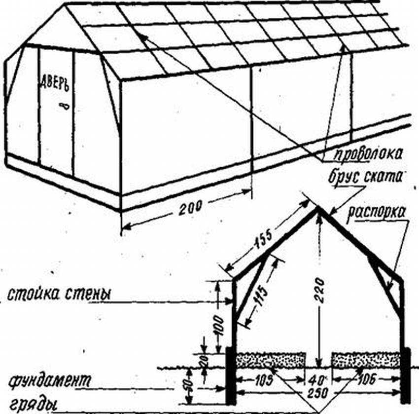 Чертеж теплицы из профильной трубы с размерами