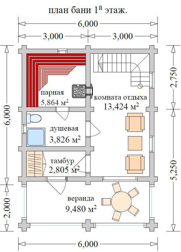 Проект дома бани 6х8