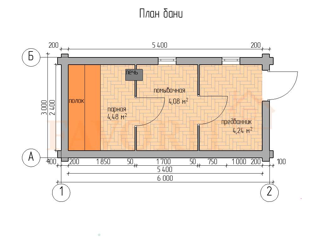 План бани 3х6