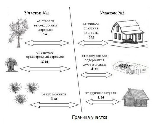 Схема расстояний между постройками на участке