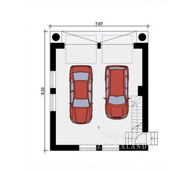 План гаража на 2 машины с двумя воротами