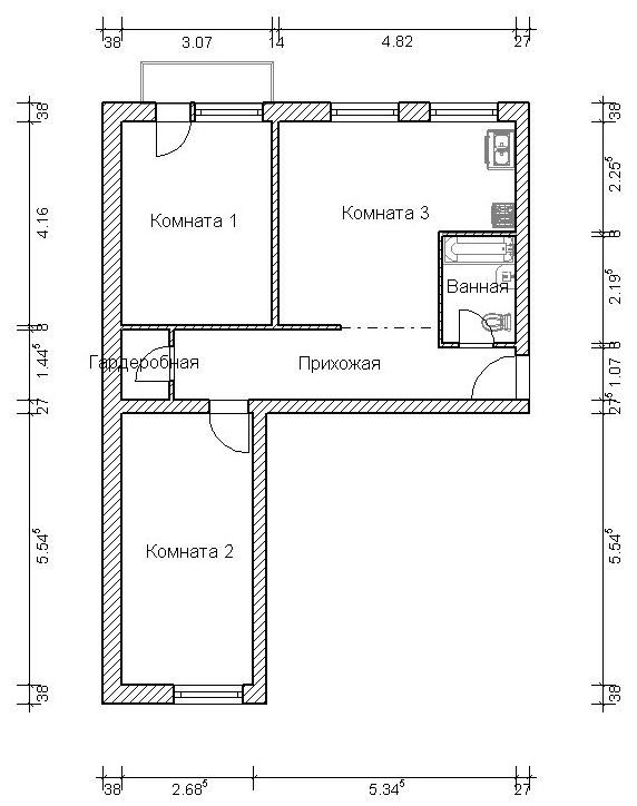 План квартиры чертеж 3 х комнатная