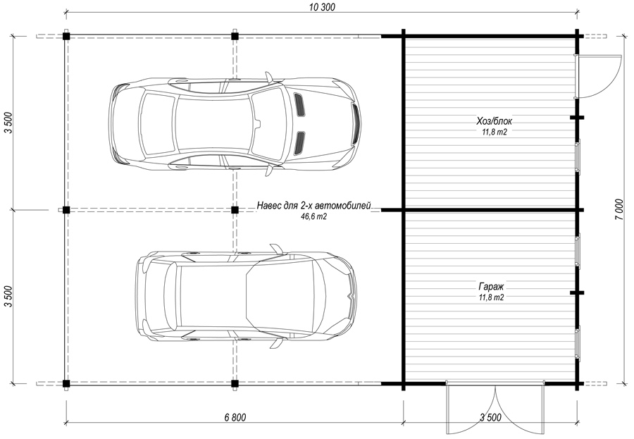 Навесы для двух автомобилей чертежи