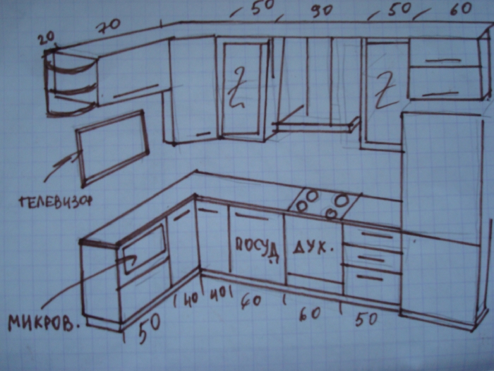 Как нарисовать угловую кухню
