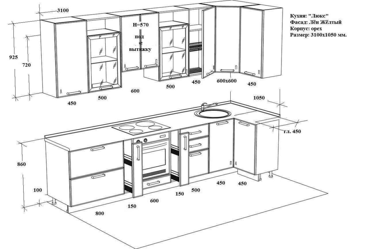 внутренние размеры кухонных шкафов