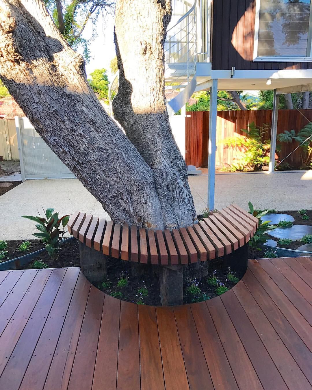 Дизайнерские скамейки вокруг дерева
