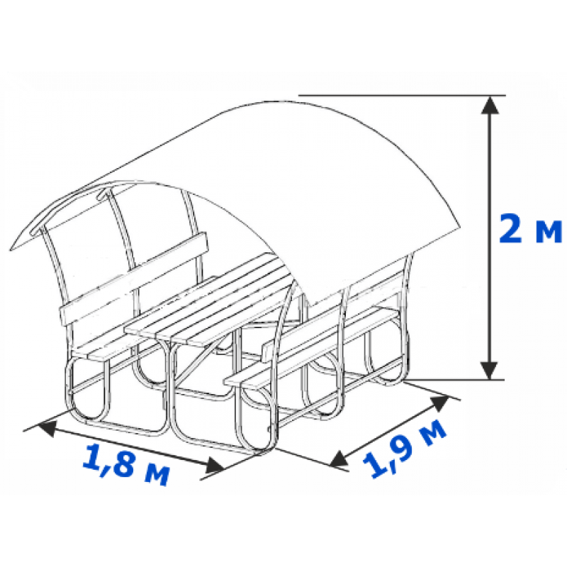 Схема беседки из профильной трубы с размерами
