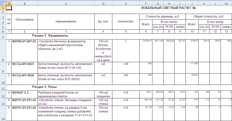 Смета на строительство образец excel