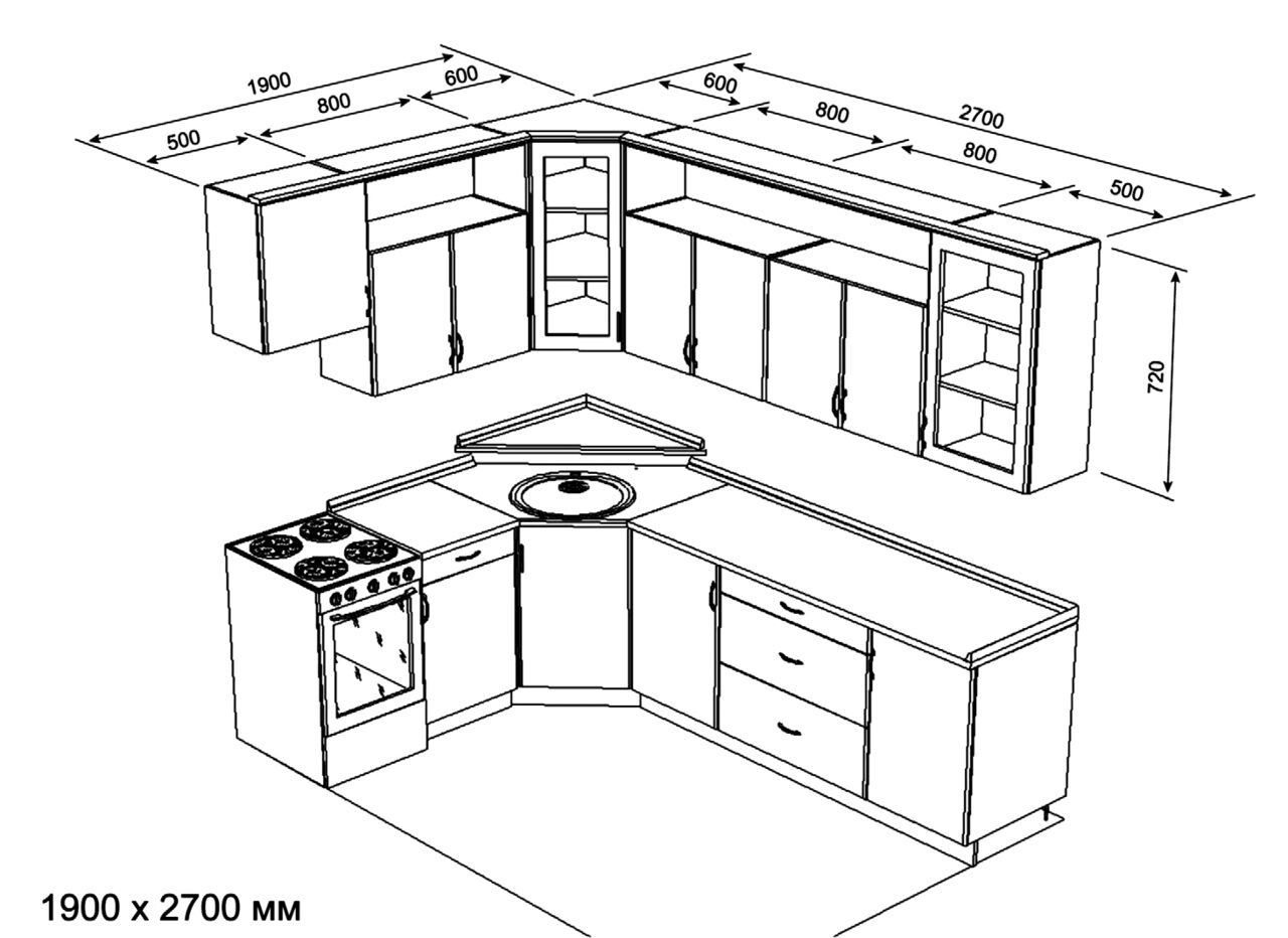 чертежи мебели для кухни угловой