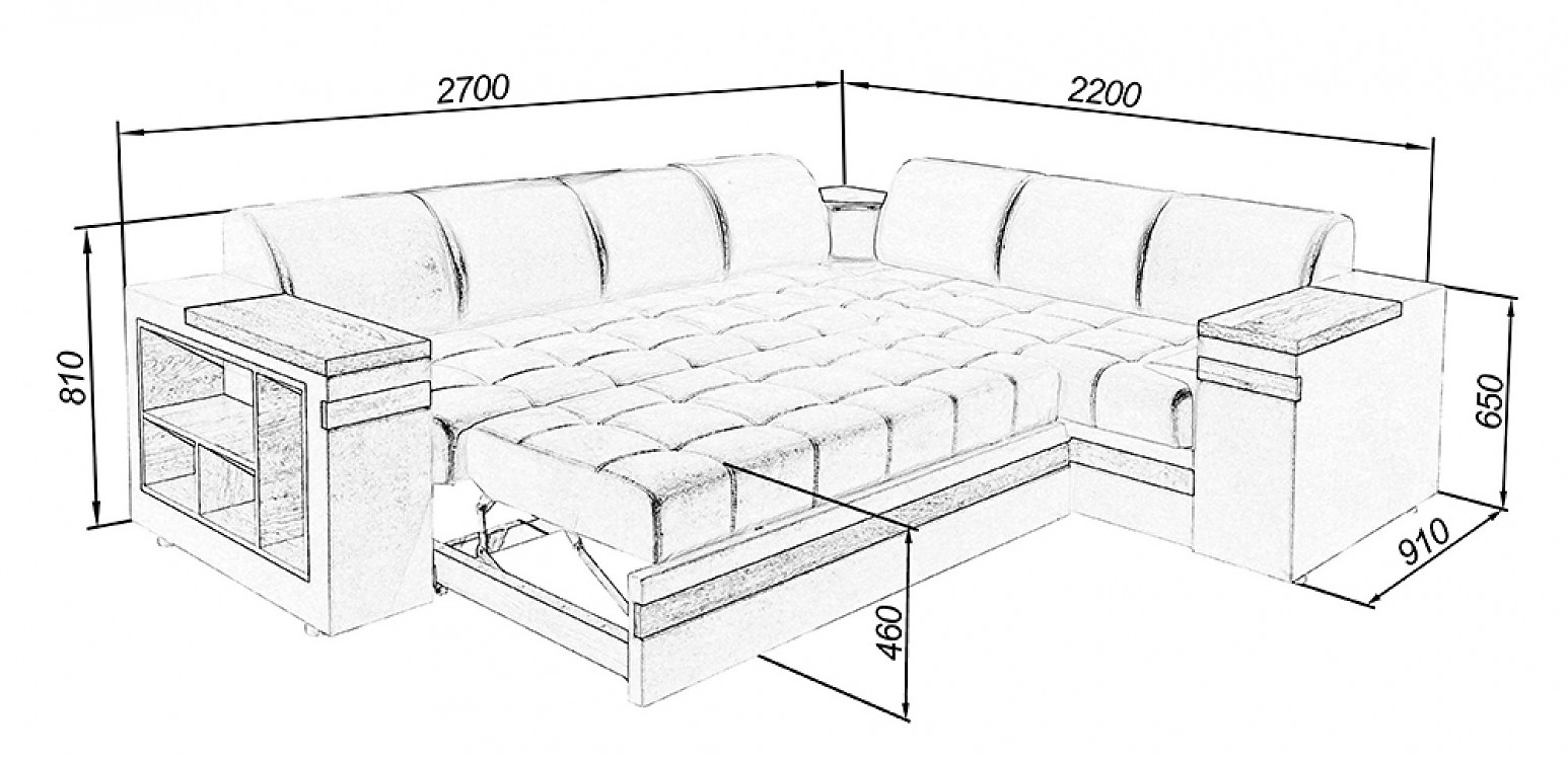 г образный диван в гостиную размеры