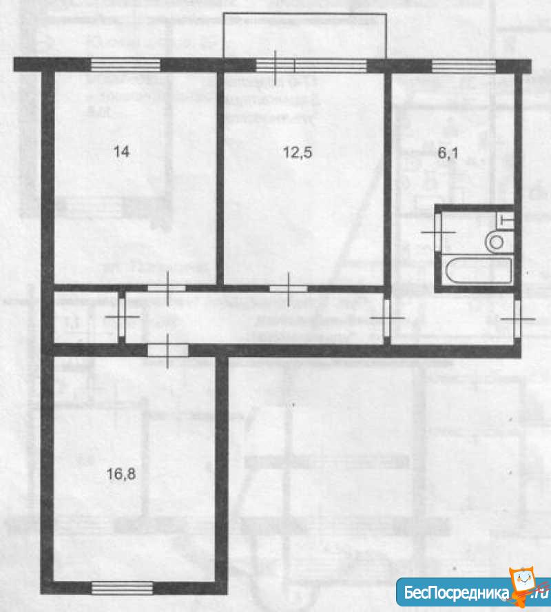 План 3 х комнатной квартиры в хрущевке
