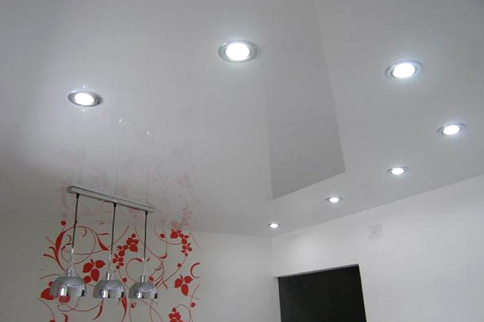 Натяжные потолки матовые белые фото со светильниками