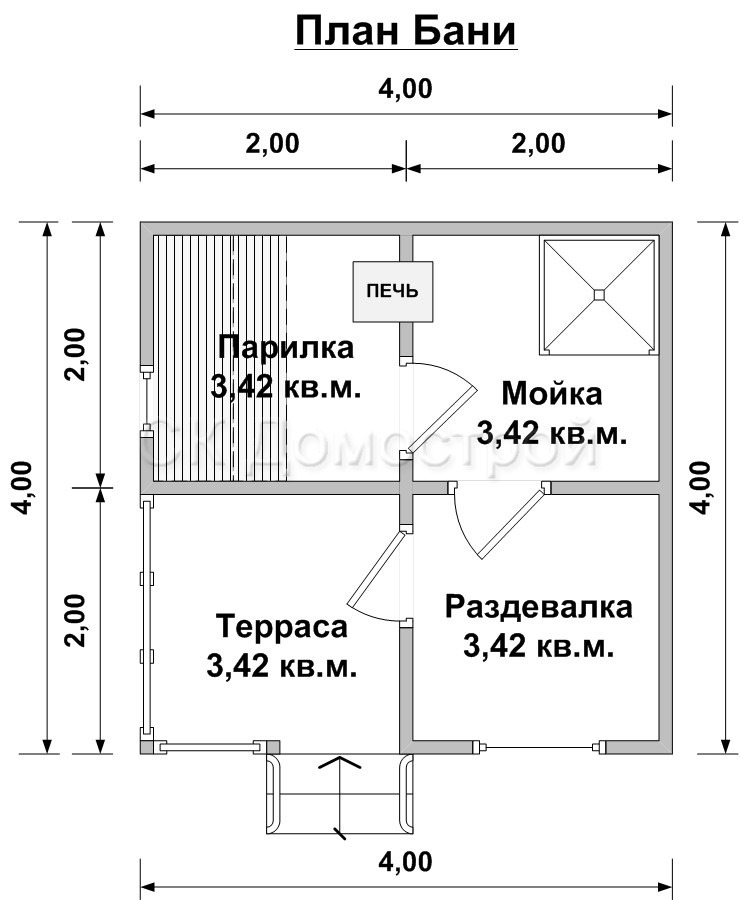 Схема бани с парилкой 3 на 4