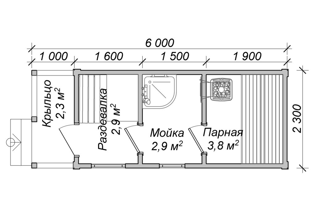 План бани 3х6