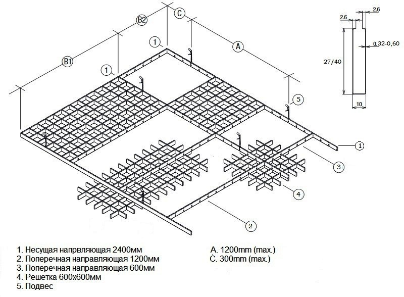 Потолок грильято схема
