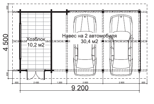 Размер навеса для 2 машин чертежи